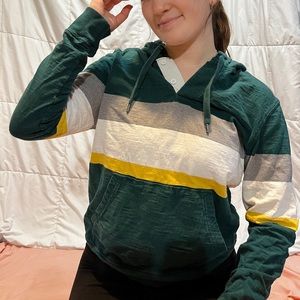 Green and White Striped 90s American Eagle Hoodie